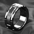 Men's 8mm Tungsten Black Grooved Bushed Brick Pattern Comfort-Fit Wedding Band
